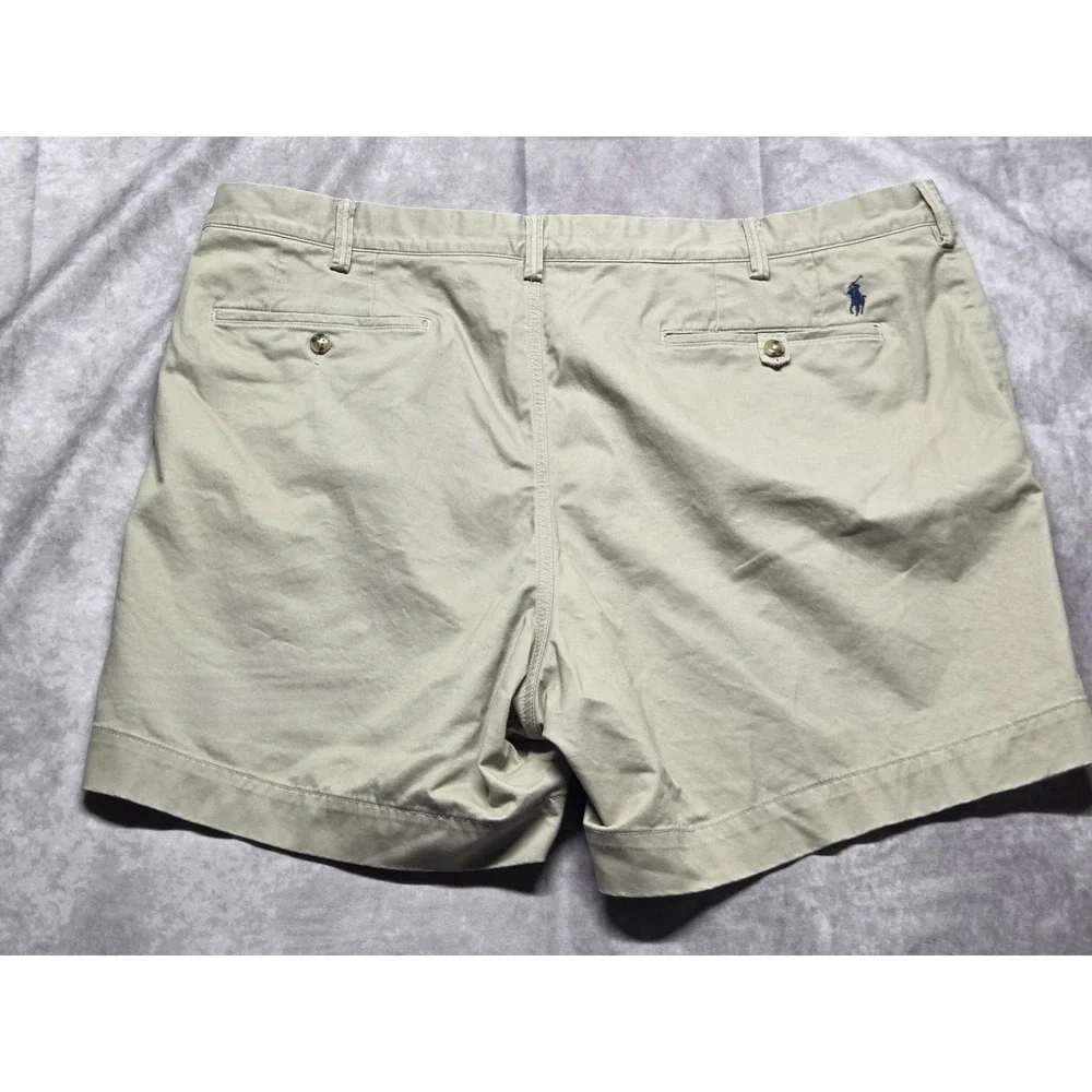 Polo Ralph Lauren Chino Shorts Mens 42 Khaki Tan Classic Fit Twill Navy Pony